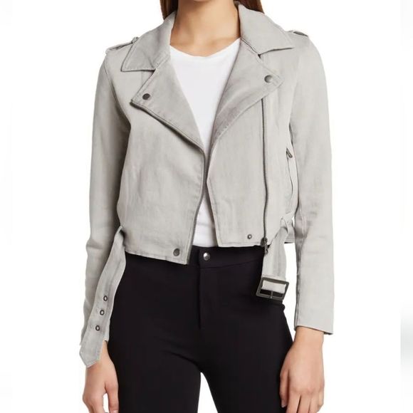 BELLE AND BLOOM Limelight Denim Moto Jacket Gray MEDIUM CROP JACKET - Picture 1 of 13
